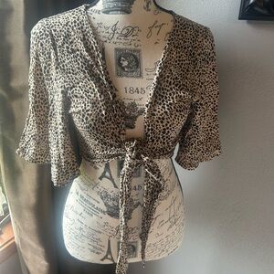 American Eagle Outfitters Cream Wrap Blouse with 3/4 Sleeves